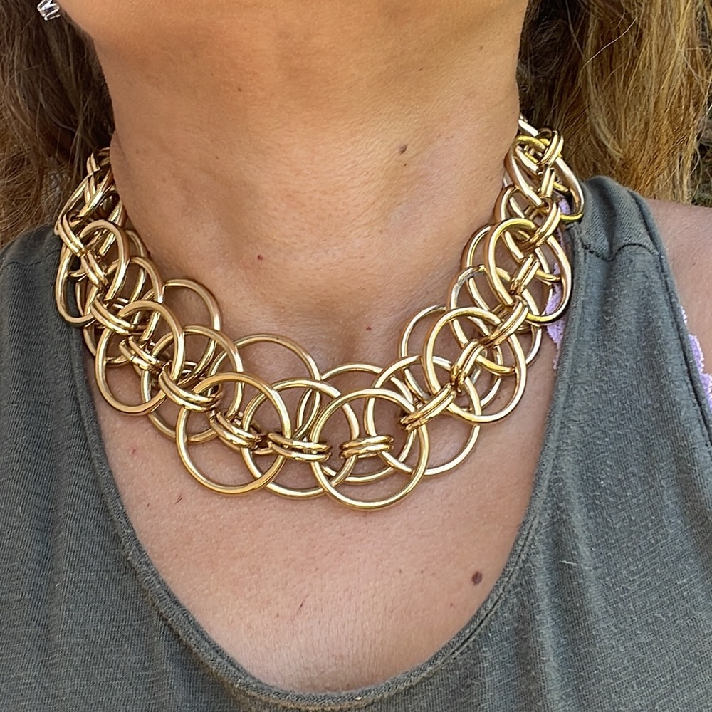 Doncaster Gold Tone Double Stacked Circle Links Necklace